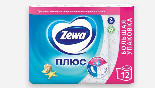 Бумага туалетная Zewa плюс океаническая свежесть 2-слойная 12 рулонов с ...