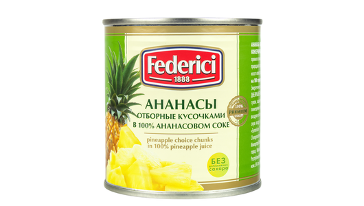 Ананасы Federici отборные кусочками в ананасовом соке 435 мл с ...