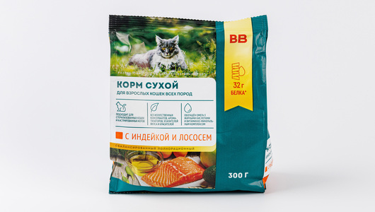 Корм сухой для взрослых кошек всех пород с индейкой и лососем с ...