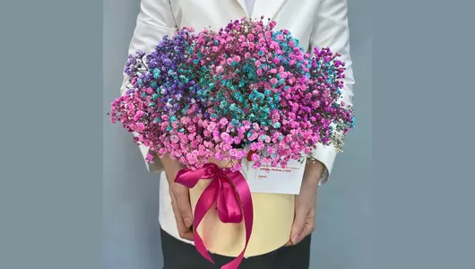 Композиция в&nbsp;коробке с&nbsp;цветной гипсофилой FMART by flowwow
