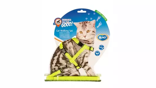 DUVO+ Шлейка для кошек светоотражающая, лайм, 20-35см/125х1см (Бельгия)