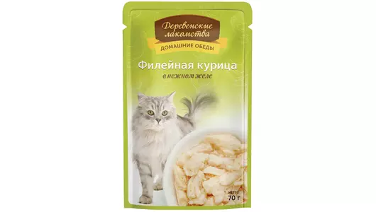 Влажный корм для кошек «Деревенские лакомства» Филейная курица в нежном желе, пауч 70 гр