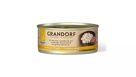 GRANDORF Корм влаж.куриная грудка с утиным филе д/кошек конс.70г