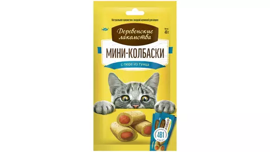 ДЕРЕВЕНСКИЕ ЛАКОМСТВА Мини-колбаски с пюре из тунца д/кошек 4х10г