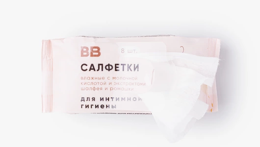Салфетки влажные для&nbsp;интимной гигиены с&nbsp;молочной кислотой и&nbsp;экстрактами шалфея и&nbsp;ромашки, 8 шт