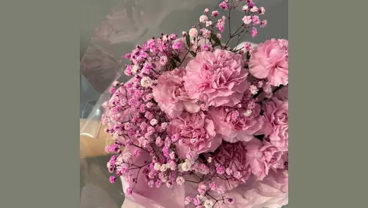 Розовый туман. Гвоздики и&nbsp;гипсофила FMART by flowwow