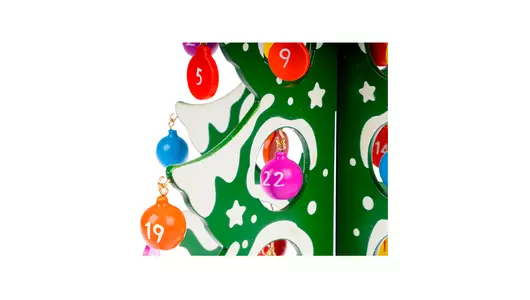 Новогодний набор Bondibon Деревянная ёлочка-календарь 3D с&nbsp;игрушками высота 29 см