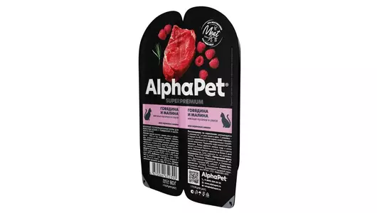 Влажный полнорационный корм AlphaPet Superpremium для кошек с говядиной и малиной в соусе 80г