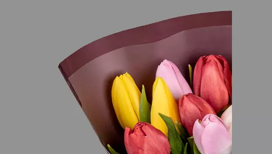 Букет из&nbsp;9 тюльпанов микс стандарт в&nbsp;оформлении