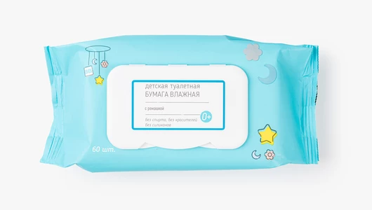Бумага туалетная детская влажная с ромашкой, 60 шт