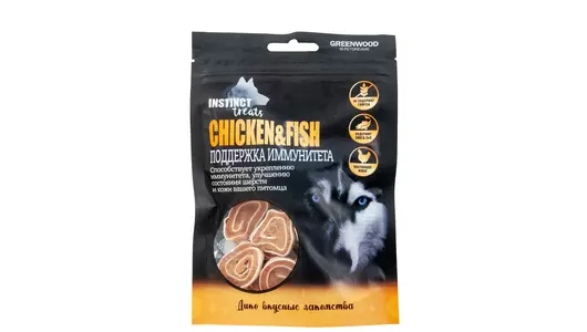 GREENWOOD INSTINCT TREATS Лакомство для собак "Курица и рыба. Поддержка иммунитета", роллы, 80гр GREENWOOD INSTINCT TREATS Лакомство для собак "Курица и рыба. Поддержка иммунитета", роллы, 80гр