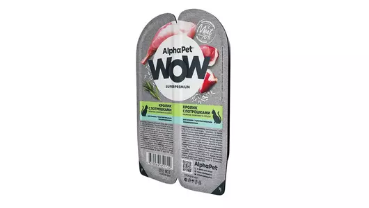 Влажный полнорационный корм AlphaPet WOW Superpremium для кошек с чувствительным пищеварением, кролик и потрошки в соусе 80г