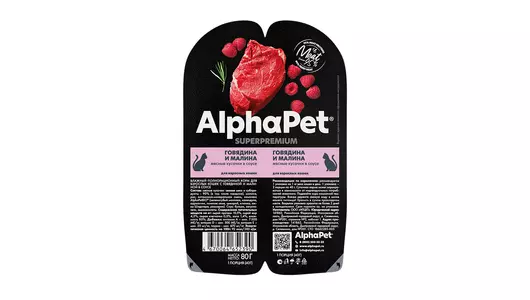 ALPHAPET Adult Корм влаж.говядина,малина д/кошек лам.80г