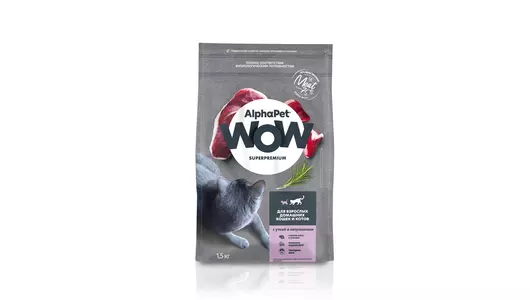 ALPHAPET WOW Adult Корм сух.утка с потрошками д/кошек 1,5кг