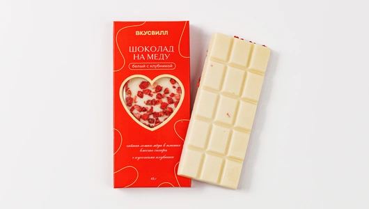 Шоколад белый на меду с клубникой, 45&nbsp;г