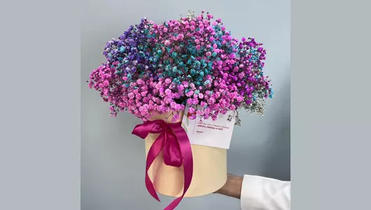 Композиция в&nbsp;коробке с&nbsp;цветной гипсофилой FMART by flowwow