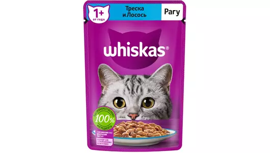 WHISKAS 75гр Корм для кошек Рагу Треска и Лосось