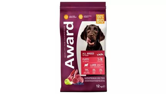 AWARD Puppy All Breed Корм сух.ягненок,индейка,яблоко,черника д/щенков,бер.и корм.сук всех пор.12кг