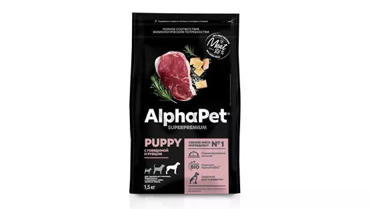 ALPHAPET Puppy Корм сух.говядина с рубцом д/щенков,беременных и кормящих собак круп.пор.1,5кг