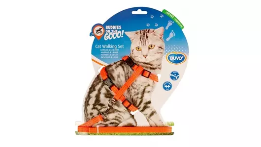DUVO+ Шлейка для кошек светоотражающая, оранжевая, 20-35см/125х1см (Бельгия)