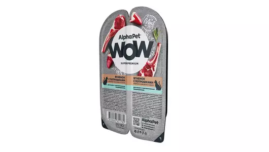 Влажный полнорационный корм AlphaPet WOW Superpremium для кошек с чувствительным пищеварением, ягненок и потрошки в соусе 80г