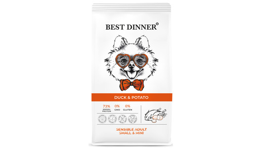 Корм Best Dinner 3кг  Mini Sensible Duck&Potato для взрослых собак мелких пород с чувств. пищеварением с уткой и картофелем