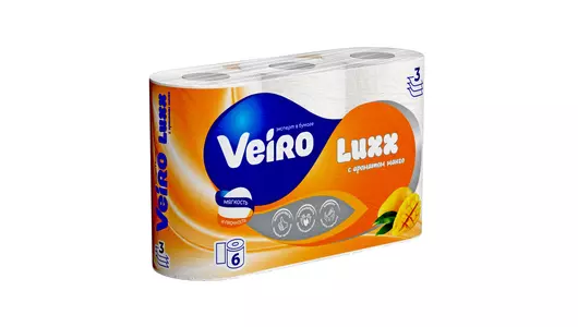 Бумага туалетная Veiro Luxoria Aroma Свежесть манго 3-слойная 6 рулонов Бумага туалетная Veiro Luxoria Aroma Свежесть манго 3-слойная 6 рулонов