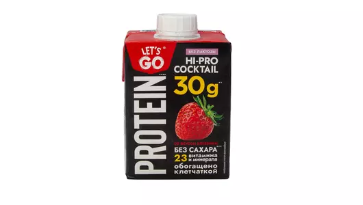 Коктейль молочный Let`s Go Клубника безлактозный протеиновый 0% 500 г