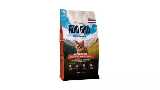 NERO GOLD super premium Сухой корм для кошек и котят с лососем и овощами, 3кг