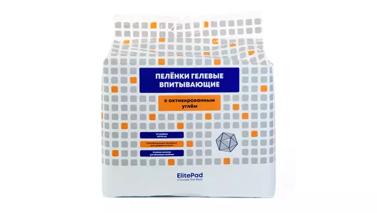 ELITEPAD Пелёнки одноразовые, гелевые с углём «Active Carbon», 60х90см, 40шт/уп