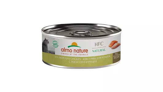 Almo Nature консервы Консервы   для кошек с лососем и курицей  (HFC - Natural - Salmon and Chicken), 100г