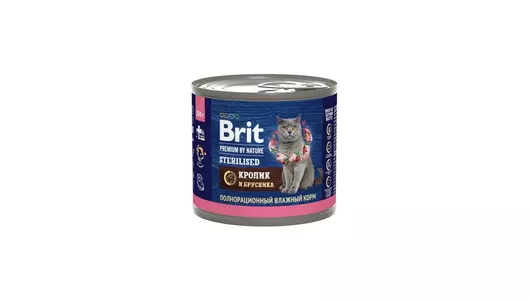 BRIT 200гр Корм для стерилизованных кошек Premium с мясом кролика и брусникой