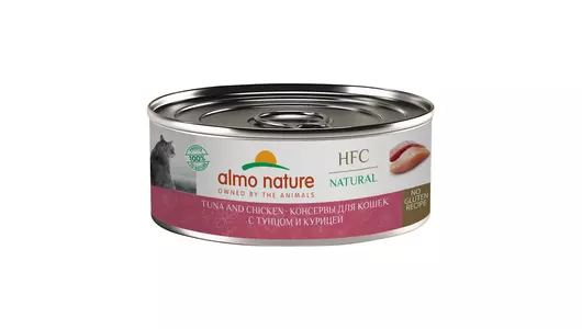 Almo Nature консервы Консервы   для кошек с тунцом и курицей (HFC - Natural - Tuna and Chicken ), 100г
