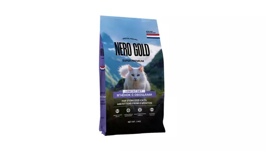 NERO GOLD super premium Полнорационный сухой корм для стерилизованных кошек и котят с мясом ягненка и овощами, 3кг