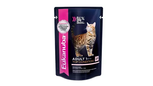 EUKANUBA 85гр для взрослых кошек с лососем в соусе (пауч)