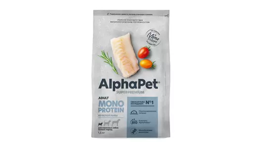 ALPHAPET MONOPROTEIN Adult Корм сух.белая рыба д/собак мелких пород 1,5кг