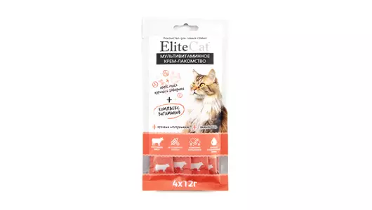 ELITECAT Лакомство для кошек "Мультивитаминное крем-лакомство" курица и говядина, 4х12гр