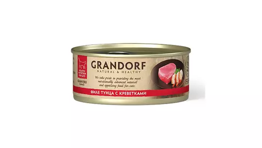 GRANDORF Корм влаж.филе тунца с креветками д/кошек конс.70г