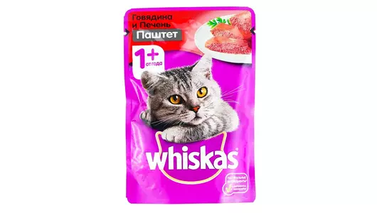 WHISKAS 75гр Корм для кошек Паштет Говядина и Печень