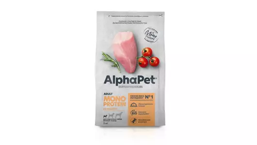 ALPHAPET MONOPROTEIN Adult Корм сух.индейка д/собак мелких пород 3кг