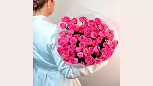 Монобукет из&nbsp;15 пионовидных роз "Розовый шарм" FMART by flowwow