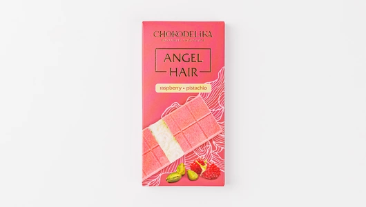 Шоколад белый "Angel Hair" с начинкой малина-фисташка