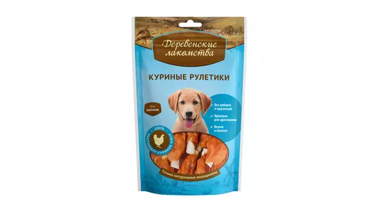 ДЕРЕВЕНСКИЕ ЛАКОМСТВА Куриные рулетики д/щенков 90г