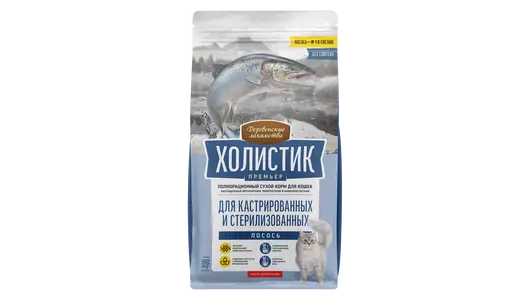 ДЕРЕВЕНСКИЕ ЛАКОМСТВА Холистик Премьер Корм сух.лосось д/стерилизованных кошек 400г