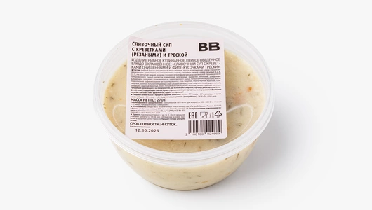 Сливочный суп с креветками и треской