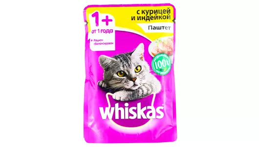 WHISKAS 75гр Корм для кошек Паштет Курица и Индейка