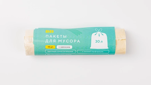 Пакеты для мусора с завязками 30 л, 15 шт Пакеты для мусора с завязками 30 л, 15 шт