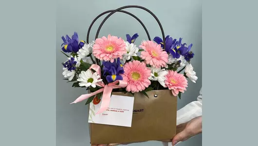 Сумочка с&nbsp;гермини и&nbsp;ирисами "Неженка" N52754-Дв FMART by flowwow