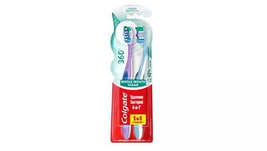 Зубная щетка Colgate 360 Суперчистота 1+1 средней жесткости в ассортименте