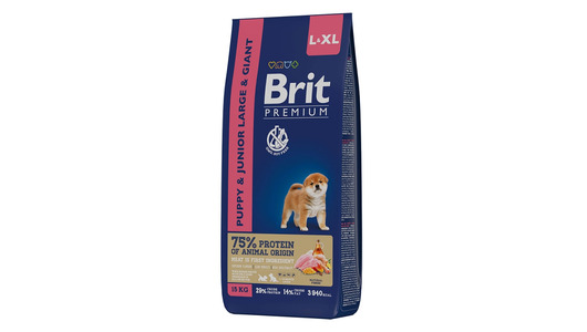 Корм Brit 15кг Premium Junior Large для щенков крупных пород с курицей